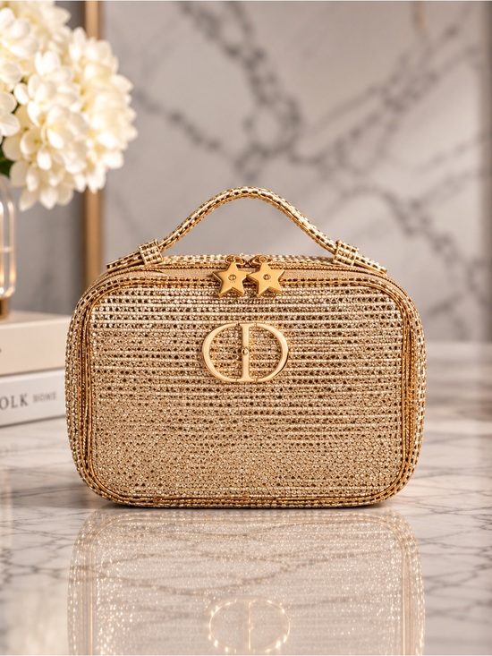 Dior Handbags - Dior Gold Woven Cosmetic Travel Bag with Star Detailing Brand New in Box